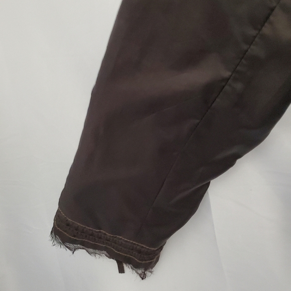 Brown Tulle Trim Moto Jacket Size XL Raw Edge Lined Retro Zipper Pockets Biker - Picture 8 of 15